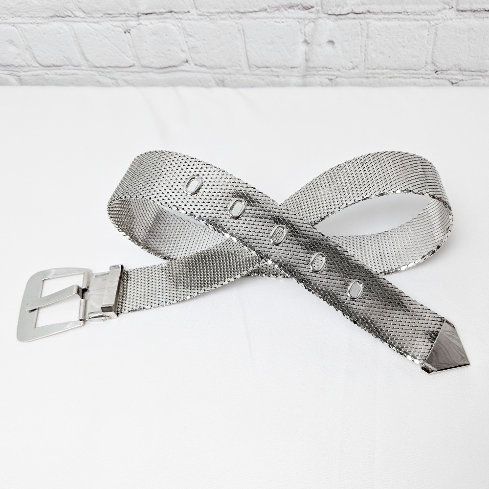 Whiting & Davis Brilliant Silver Mesh Belt EUC